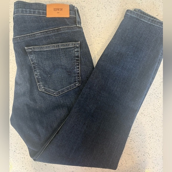 EUC - Edwin Anthropologie Pixie 9" Mid-Rise Skinny Jeans Dark Indigo Wash - Picture 10 of 12